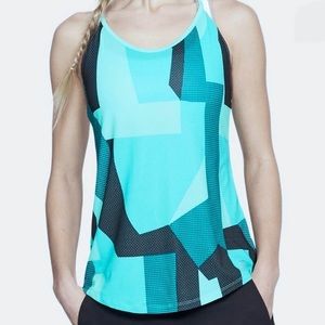 EUC Under Armour Fly-By Racerback Heat Gear Aqua Green Blue Prism Graphic Tank M